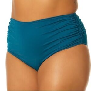 ANNE COLE Bikini Bottom Plus Size 20W High Waist Shirred Teal Full Figure